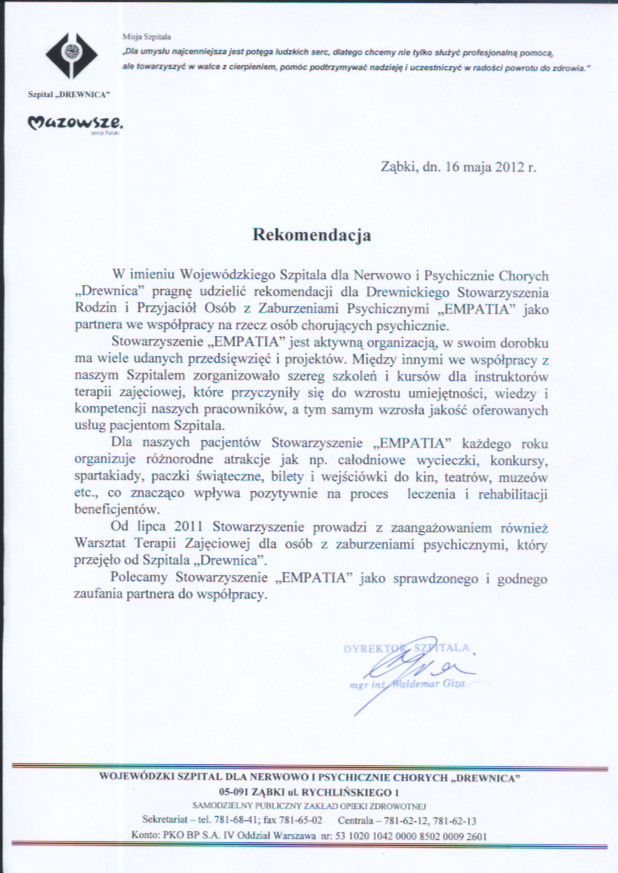 Rekomendacja Stowarzyszenia Empatia